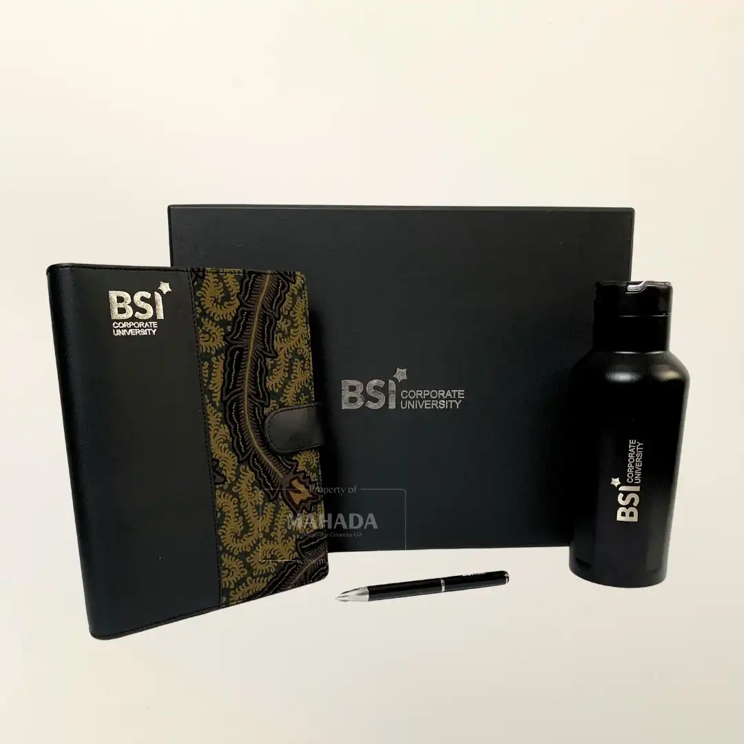 Gift Set 3 Item Custom Souvenir Bank Packaging Hardbox Berisi Tumbler, Buku Agenda Batik dan Pulpen (1)