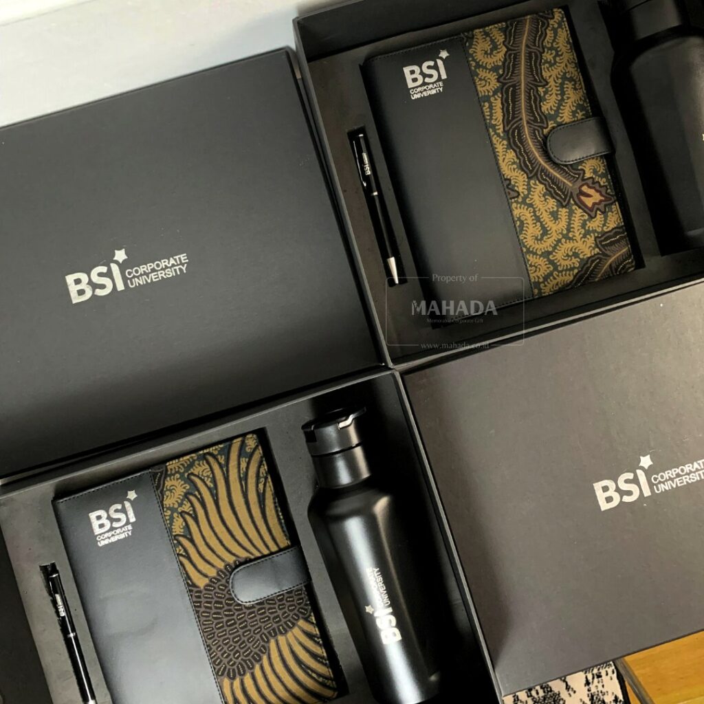 Gift Set 3 Item Custom Souvenir Bank Packaging Hardbox Berisi Tumbler, Buku Agenda Batik dan Pulpen (2)