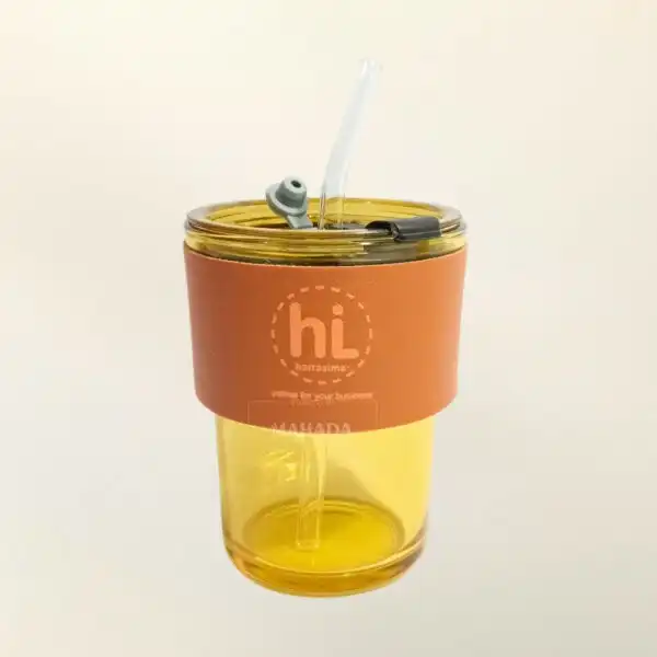 Mug Berbahan Kaca Dengan Kombinasi Kulit Desain Logo Custom (1)