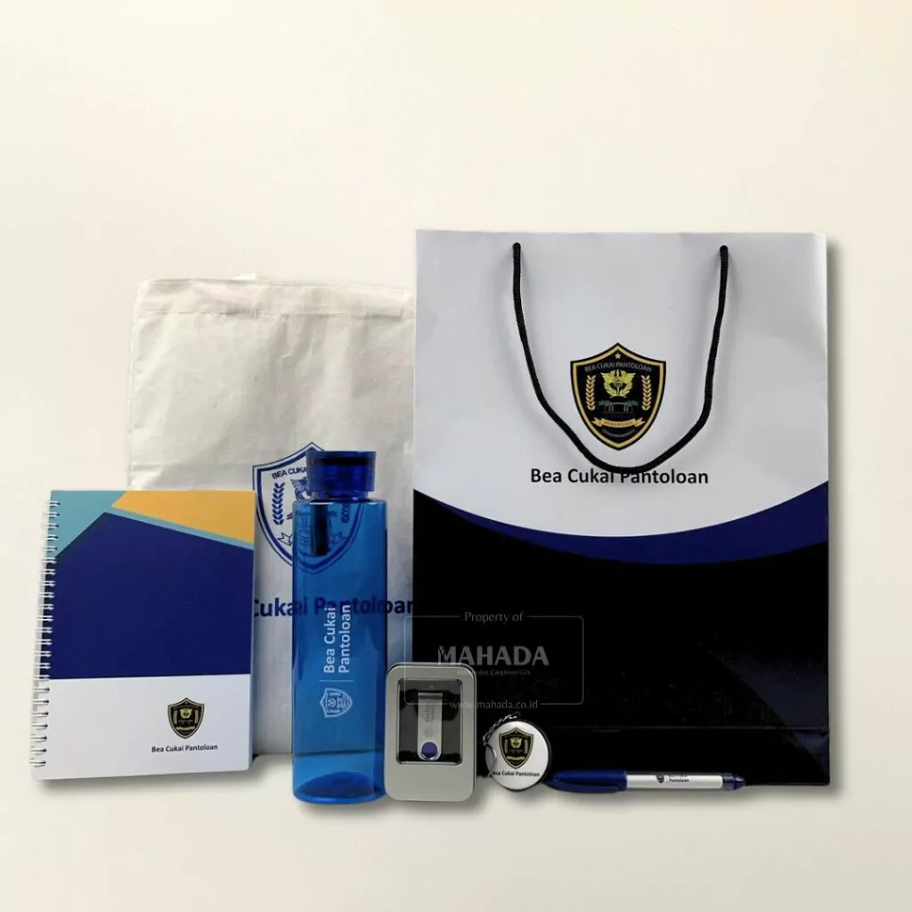 Seminar Kit 6 Item Custom Souvenir Perusahaan Berisi Tumbler, Totebag, Buku Agenda, Paperbag, Gantungan Kunci, Pulpen dan Flashdisk