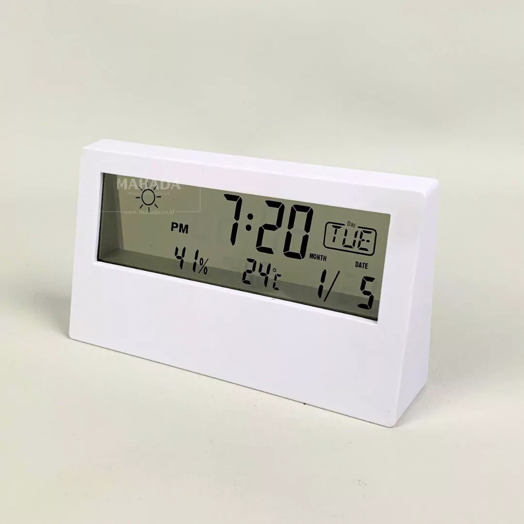 Jam Meja Digital Dengan Bahan Plastik Berwarna Putih Custom Desain Logo (2)