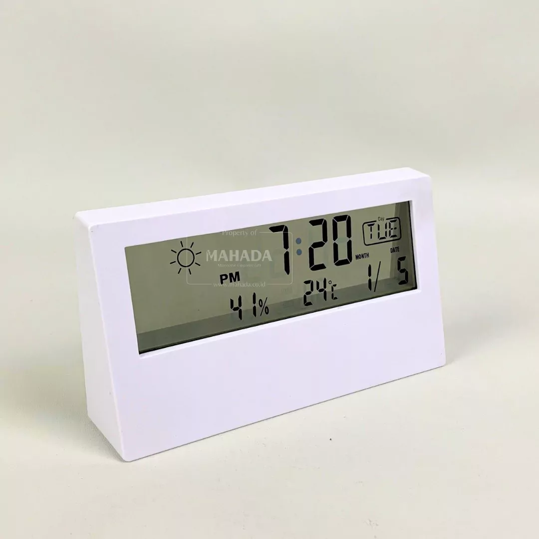 Jam Meja Digital Dengan Bahan Plastik Berwarna Putih Custom Desain Logo (3)